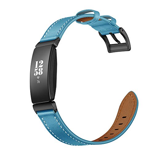 Dee Plus Armband für Fitbit Inspire/Inspire HR, Klassisches Echt Leder Uhrenarmband Lederarmband Erstatzband Uhr Band Watchband mit Metallschließe, Schweißfest Weich und bequem, Herren Damen