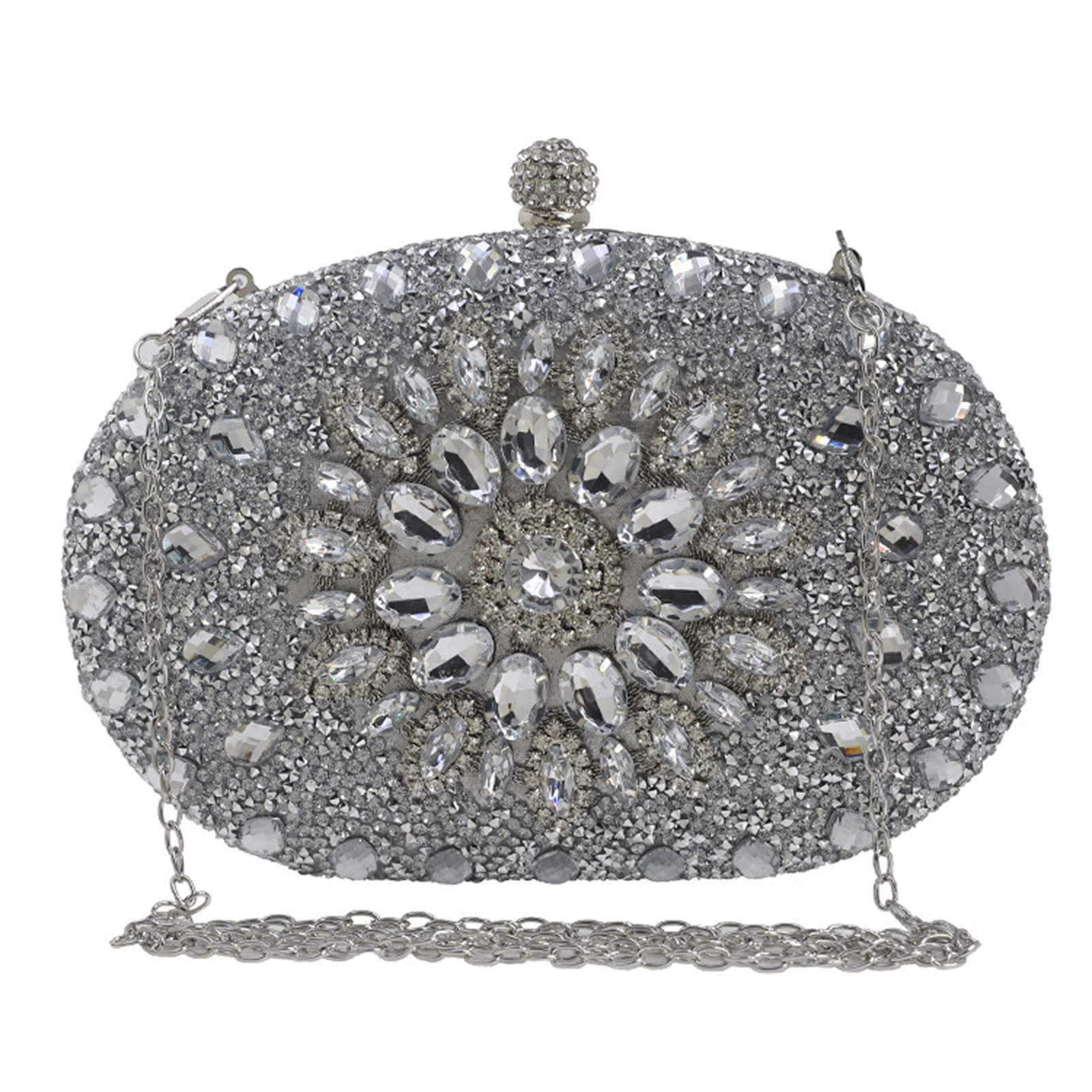 ohodhmnu Damen-Tragetasche, luxuriöse Abendtasche, Hochzeitstasche, Handytasche, Geldbörse, weibliche Geldbörse für Party, silber, Small