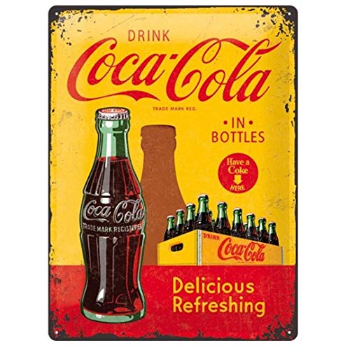 Nostalgic-Art Retro Blechschild, 30 x 40 cm, Coca-Cola – In Bottles Yellow – Geschenk-Idee für Coke-Fans, aus Metall, Vintage-Design zur Dekoration