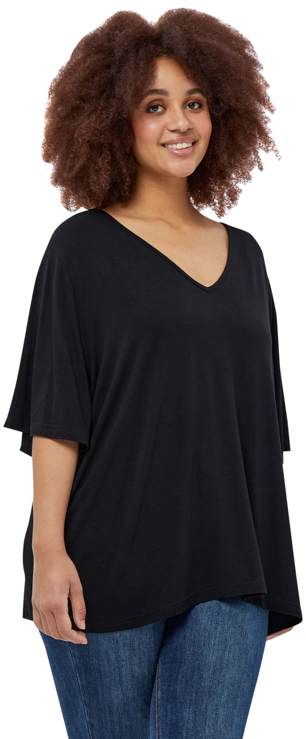 Peppercorn Rosalinda Rosebell V-Ausschnitt Bluse Kurve | Tshirt Damen In Schwarz | Frühling Bluse Damen | Größe 48