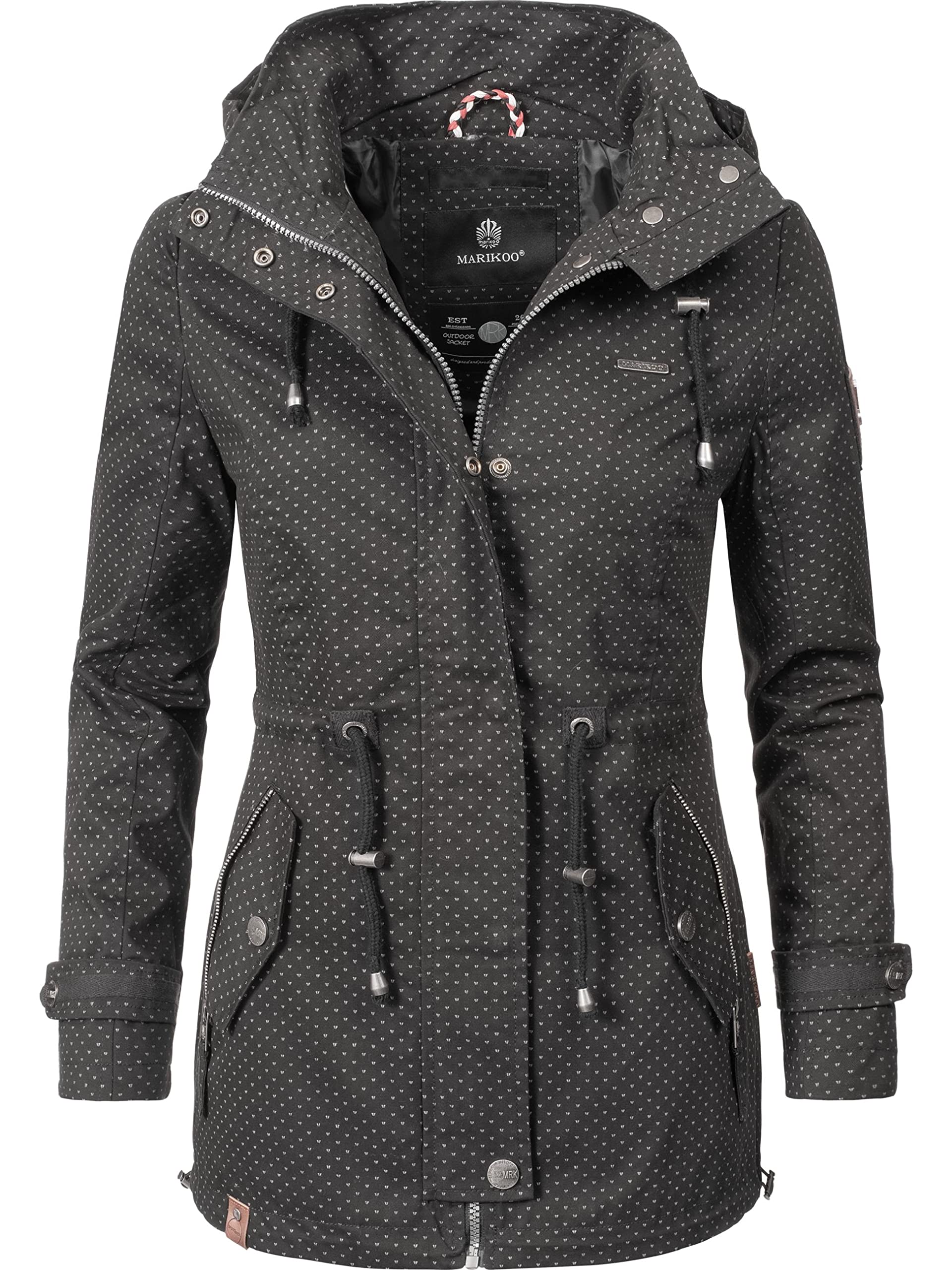 MARIKOO Damen leichte Übergangsjacke Baumwoll-Parka mit Kapuze Nyokoo Schwarz Dots Gr. S