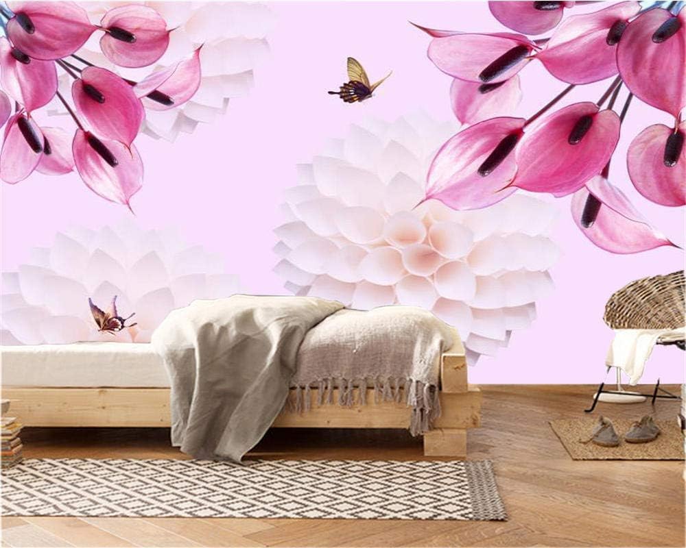 Lilie Schmetterling Blume 3D Tapete Poster Restaurant Schlafzimmer Wohnzimmer Sofa TV Dekorative Wand-250cm×170cm