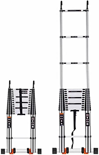 Teleskop-Anlegeleiter, Dachboden-Ausziehleiter mit abnehmbaren Haken, kompakte, faltbare Teleskopleiter 4 5 6 7 8 m, leichte Teleskopleiter zum Klettern für Arbeiten im Freien (Größe Ambitious