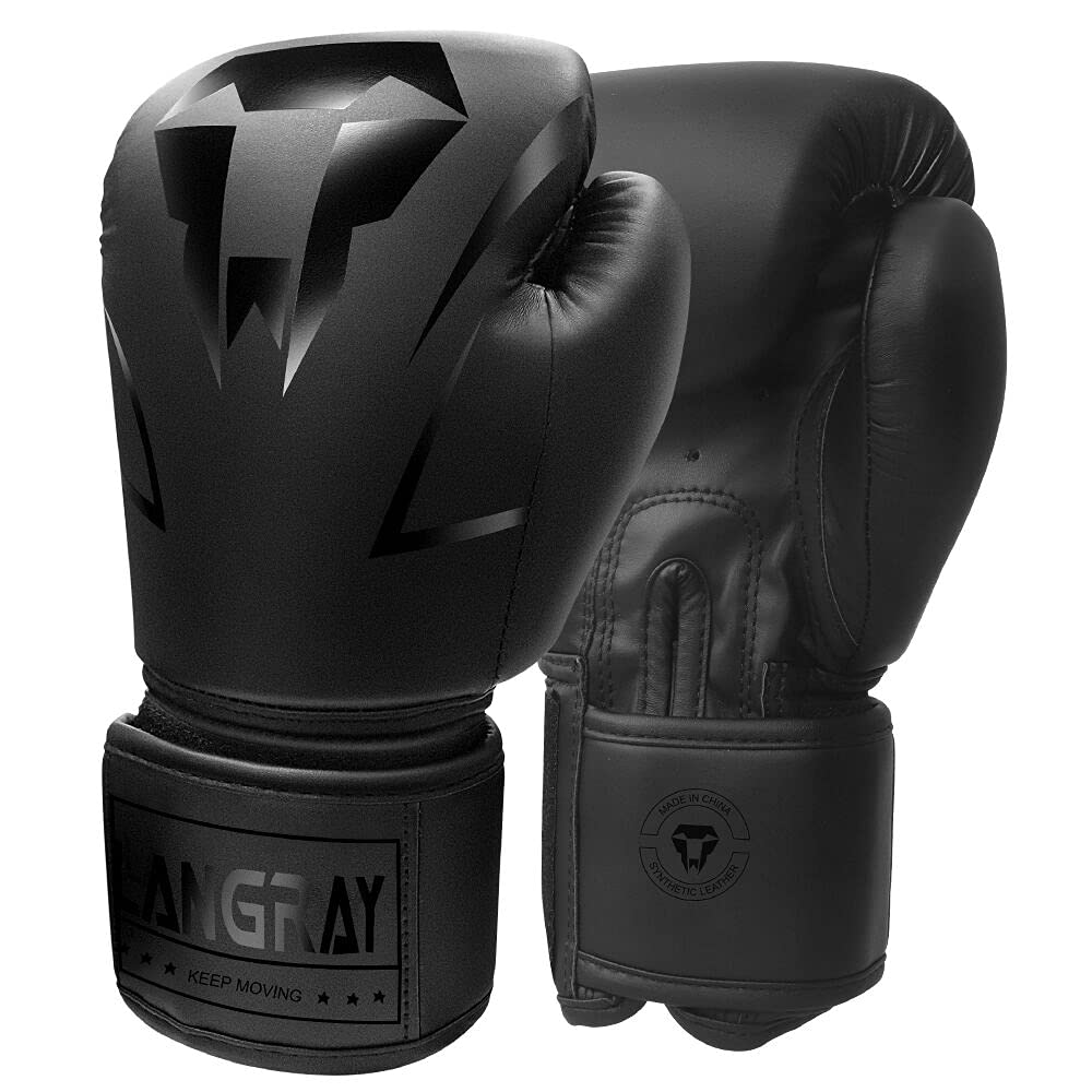 Boxhandschuhe,LangRay Boxhandschuhe aus Kunstleder Box Handschuh Herren Set Boxhandschuhe Damen Punching Handschuhe für Kampfsport MMA Sparring und Boxen, Schwarz 10oz