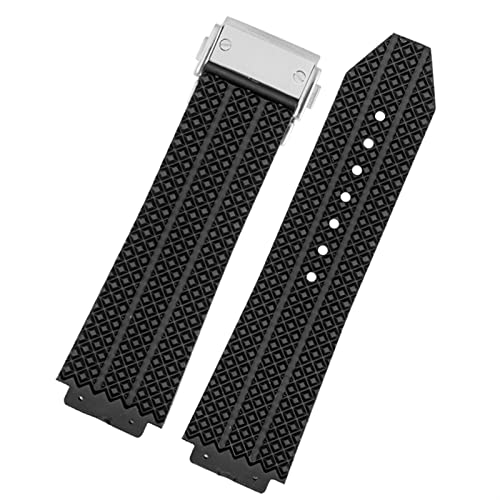 SCRUBY Uhrenarmband für Hublot Big Bang Silikon-Uhrenarmband, 26 mm x 19 mm, 25 mm x 17 mm, wasserdicht, Gummi-Uhrenarmband(2 Black-silver,26-19mm)