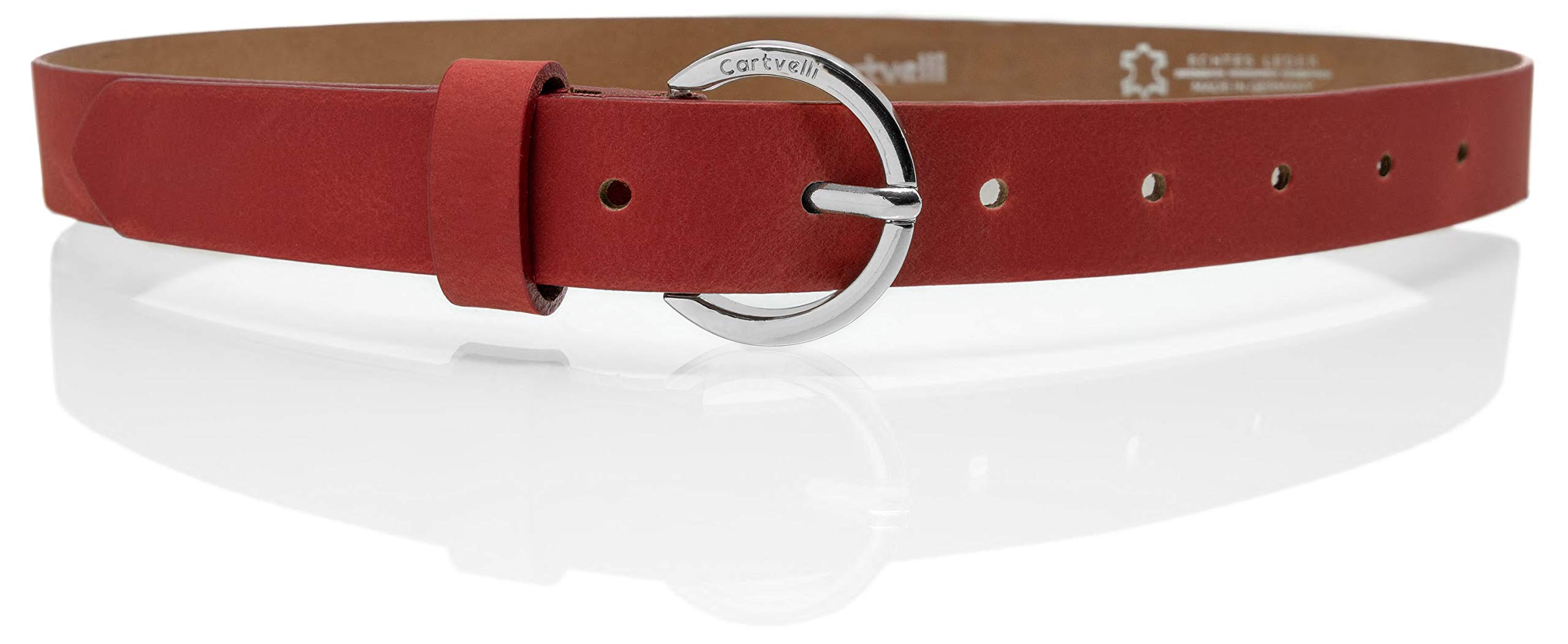 Cartvelli schmaler Ledergürtel Damen Rot 2,5cm mit Geschenkbox - Made in Germany - Gürtel schmal 80cm Schließe Silber DS19r-80