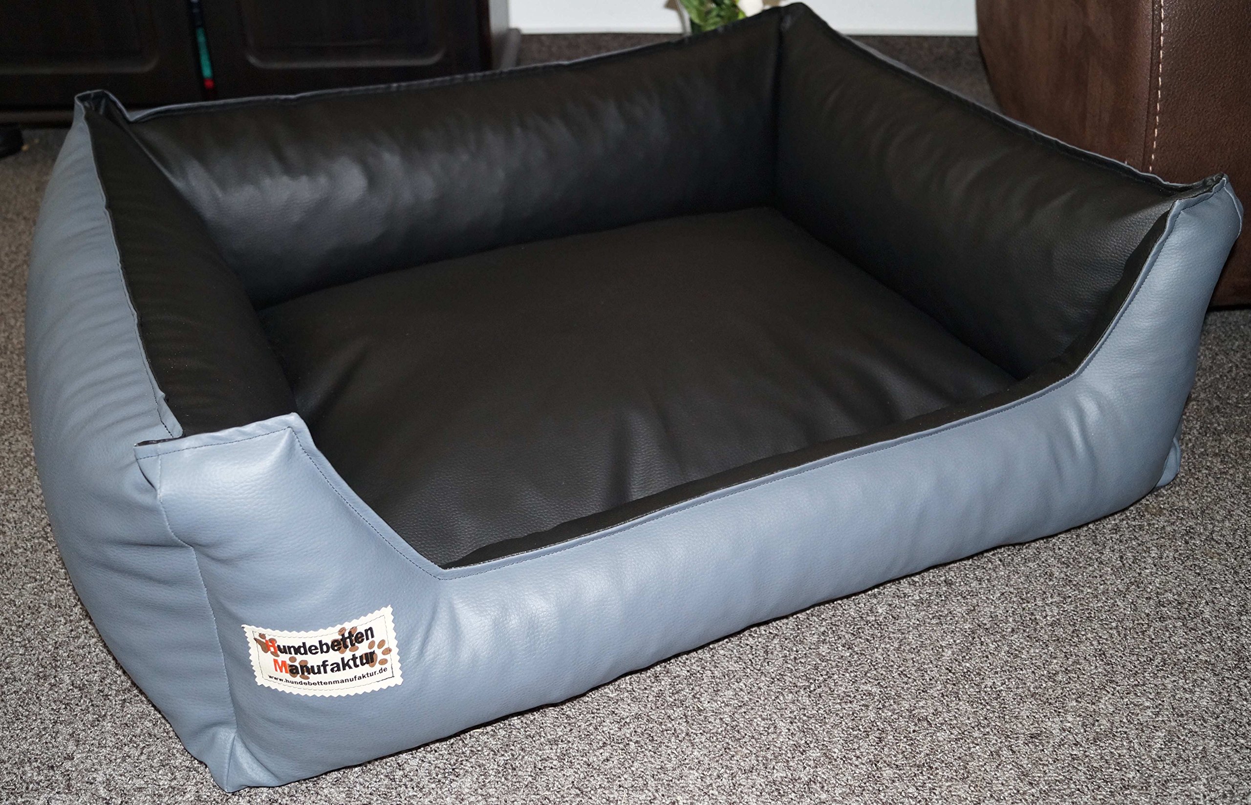 Hundebett Hundesofa Schlafplatz Kunstleder Similpelle 120 cm X 100 cm grau schwarz