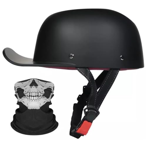 Motorrad Halbhelm Halbschalenhelm Baseballmütze-Helm ECE-Zulassung Motorradhelm Baseball Cap Mit Gesichtsschutz Schnelllösetaste Retro VerläNgerte Krempe S-XL 55-62CM