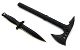 VIKING GEAR® XXL Set - Tomahawk mit Messer inklusive Etui - Black Thor Edition - Axt - Beil - scharfes Kampfmesser - Dolch -Stiefeldolch - Security Ausrüstung, Notfallausrüstung, schwarz