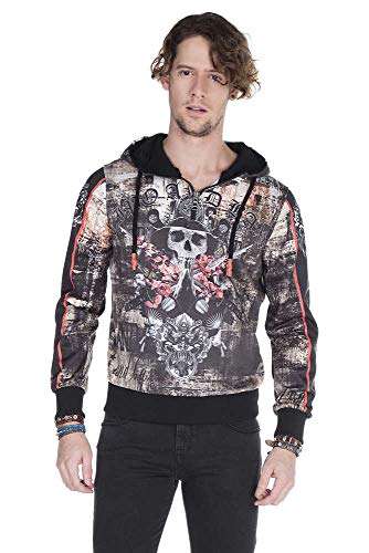 Cipo & Baxx Herren Sweatshirt Hoodie Kapuzenpullover Longsleeve Reißverschluss Schwarz L