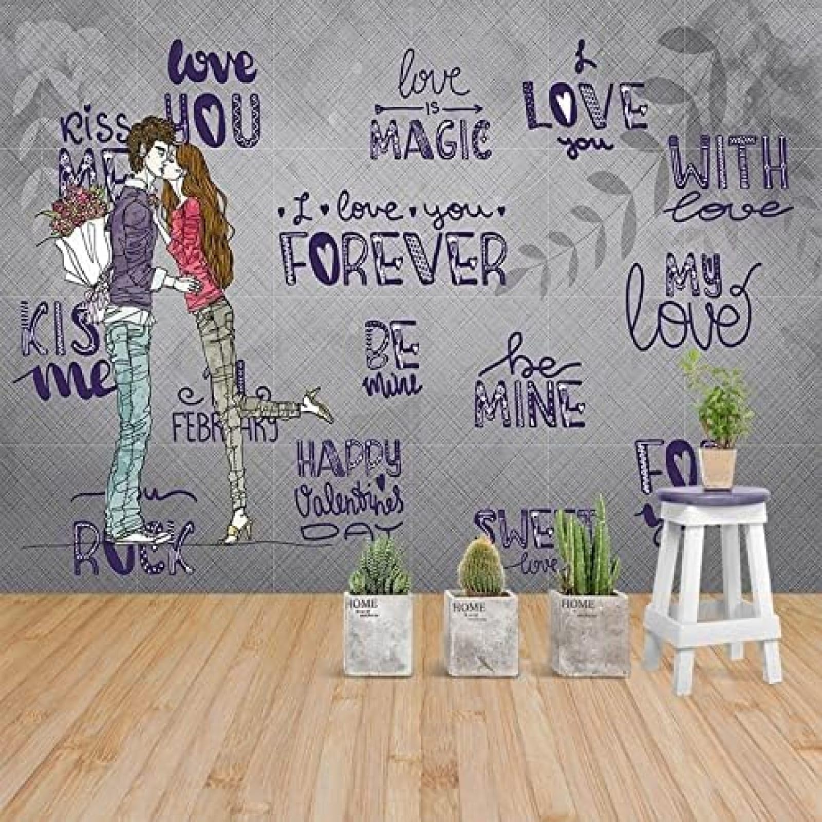 XLMING Romantisches Cartoon-Liebes-Muster 3D Tapete Wohnzimmer Sofa Schlafzimmer Esszimmer Home Dekoration Wand-200cm×140cm