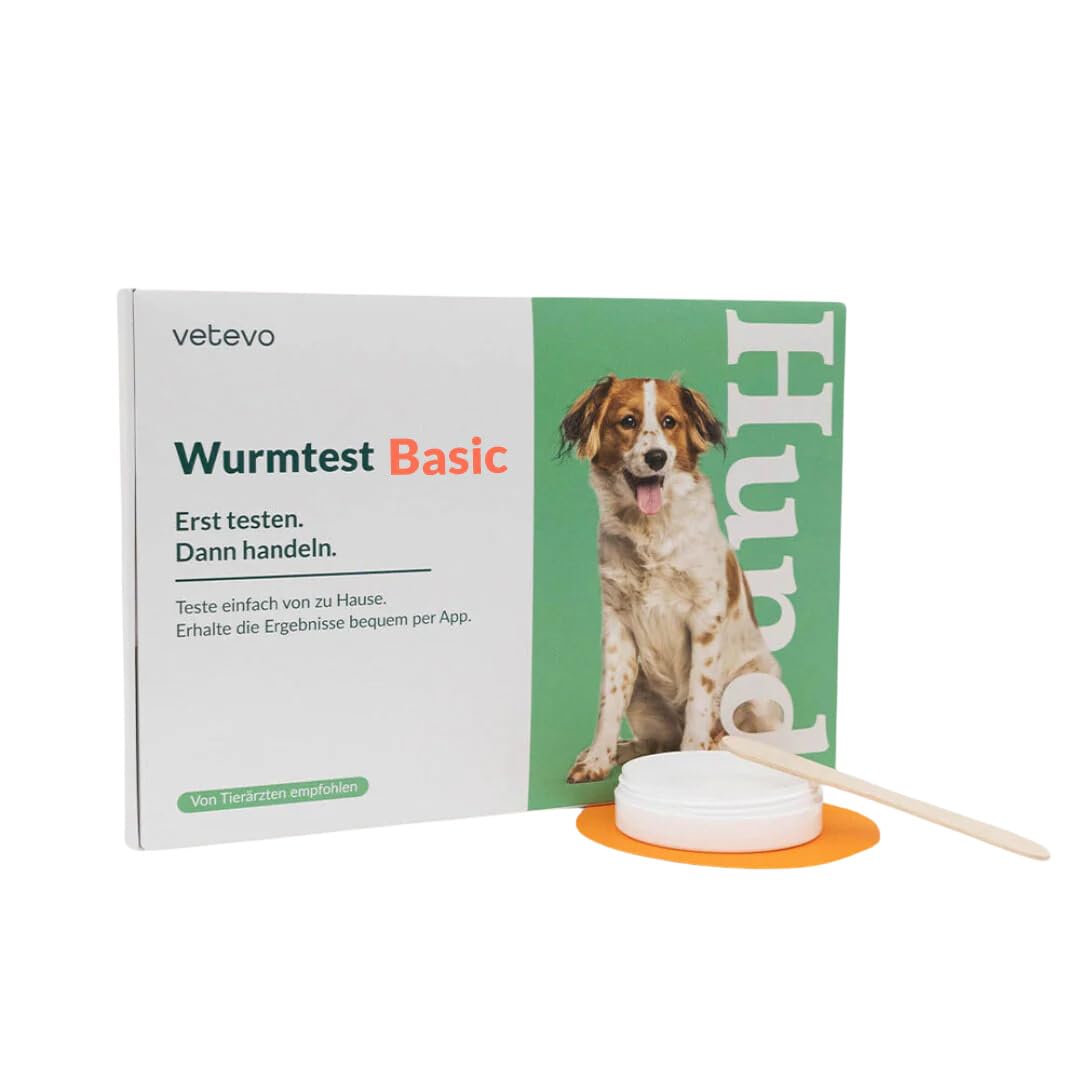 vetevo Wurmtest Hund Basic, Präziser Hunde Wurmtest, Test auf Parasiten wie Spulwürmer, Hakenwürmer & Kokzidien, Ergebnis in 12h, Für alle Hunde