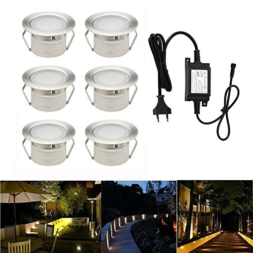 INDARUN 6er Set LED Bodeneinbauleuchten Aussen Warmweiß Ø45mm Terrasse Einbaustrahler, Led Terrassenbeleuchtung IP67 Wasserdicht Boden Licht für Küche Garten Treppen