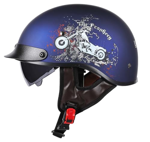 Motorrad-Halbhelm-Baseballkappe Mit ECE-Zertifiziertem Visier, Offener Helm Mit Einziehbarer Schnellverschluss-Schnalle, Unisex H,XXL63CM