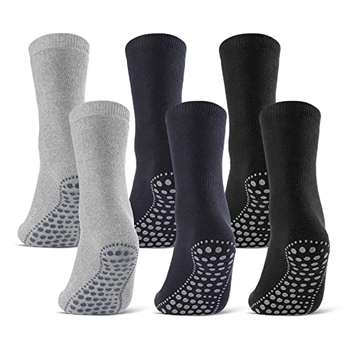 sockenkauf24 3 oder 6 Paar Damen & Herren ABS Socken PREMIUM Anti Rutsch Socken Stoppersocken Noppensocken Schwarz Blau Grau - 8600 (35-38, 6 Paar-Schwarz/Bl/Gr)