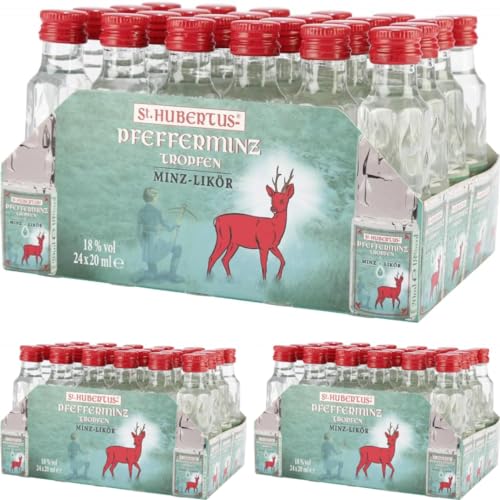 St. Hubertus Pfefferminz Tropfen Minz Likör 72 Flasche x 20 Milliliter + Pufai