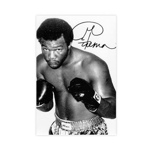 HACERR Photographie Signée Leinwandposter, Motiv: George Foreman Boxing En Édition Limitée + Autogramm, Wandkunst, Dekordruck, Gemälde für Wohnzimmer, Schlafzimmer, Dekoration, 60 x 90 cm