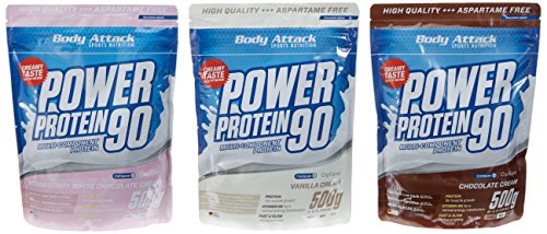 Body Attack Power Protein 90 Beutel 3er Mix Pack (3 x 500 g) Schoko/Vanille/Strawberry White Chocolate, 1er Pack (1 x 1.5 kg)