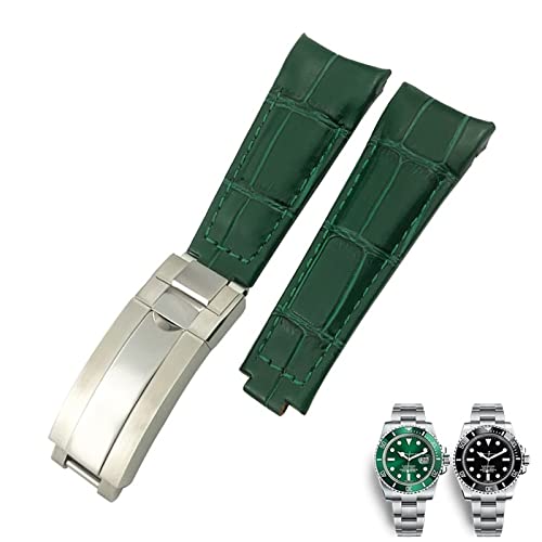 OPKDE 20 mm Uhrenarmband mit gebogenem Ende, Lederarmband, passend für Rolex 116610 Submariner Oyster GMT Daytona Slide Lock Schnalle Rindsleder Armbänder, 20mm-Rose Buckle, Achat