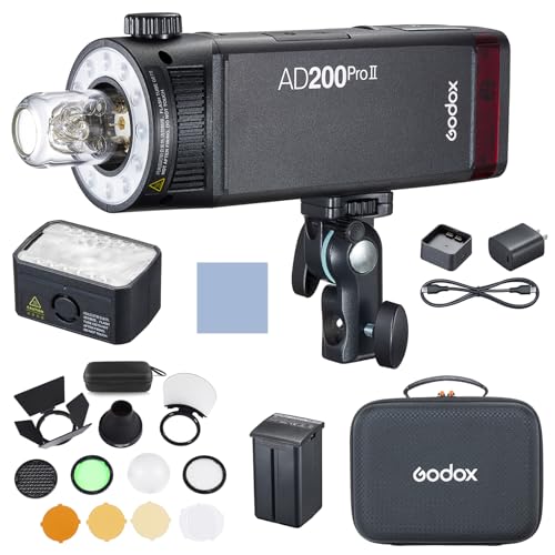 Godox AD200ProII 200W Speedlite Blitz 2,4G TTL Automatikblitz 1/8000s HSS, 0,01-1,8s Ladezeit, 5800±200K mit Bi-Color Einstelllicht, AK-R1 Zubehörset