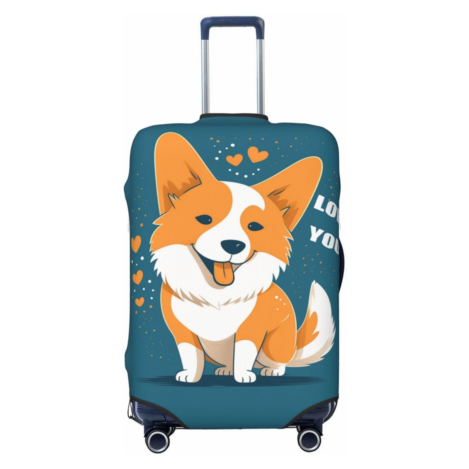 CSGJMYGS Reisegepäckabdeckung, elastisch, waschbar, modisch, kratzfest, Corgi I Love You, Koffer-Schutz, passend für 45,7 - 81,3 cm Gepäck, Schwarz , XL