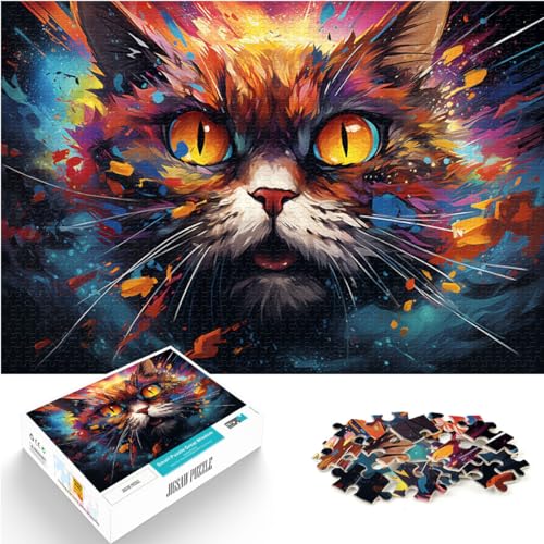 Puzzles für Fantasie, farbenfrohe Katzenkunst, 1000-teiliges Holzpuzzle, anspruchsvolles, unterhaltsames Spiel für die ganze Familie, 1000 Teile (50 x 75 cm)