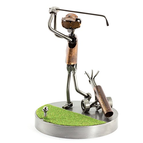 Steelman24 I Schraubenmännchen Golf Abschlag Auf Dem Grün Mit Persönlicher Gravur I Made in Germany I Handarbeit I Geschenkidee I Stahlfigur I Metallfigur