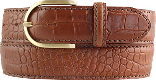 BELTINGER Damen-Gürtel mit goldener Gürtelschnalle und Krokoprägung 4 cm | Leder-Gürtel 40mm Kroko-Optik Damen | Kroko-Muster 4cm | Tabac 95cm