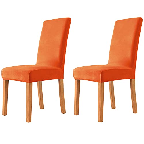 JHLD Stuhlhussen, Samt Stuhlbezug Stretch Stuhlhusse Beschützer Stuhlhussen Esszimmerstuhl Sitzbezüge Maschinenwaschbar Für Wohnzimmer Schlafzimmer-Orange-Satz von 2