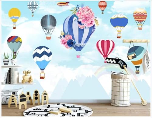 Einfacher Cartoon Heißluftballon Regenbogen 3D Tapete Poster Restaurant Schlafzimmer Wohnzimmer Sofa TV Dekorative Wand-150cm×105cm