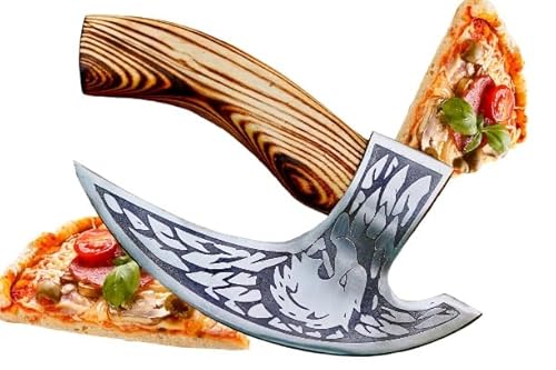 CraftTal Handgefertigte Pizza-Wikinger-Axt-Klinge aus Kohlenstoffstahl mit Rosenholzgriff, Adlerkopf-Pizza-Schneideaxt