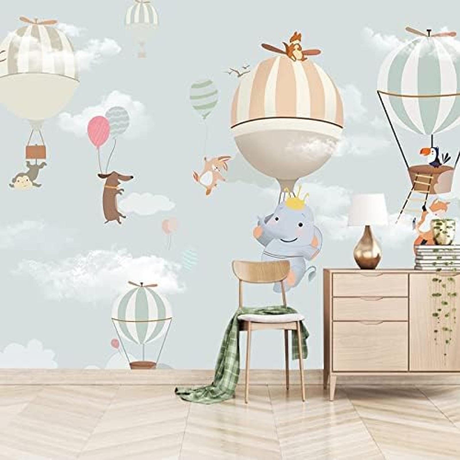 XLMING Elefant Cartoon Tier Ballon Kinderzimmer 3D Tapete Wohnzimmer Sofa Schlafzimmer Esszimmer Home Dekoration Wand-200cm×140cm