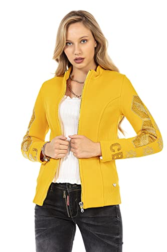 Cipo & Baxx Damen Jacke Strasssteine Blazer Reißverschluss WJ197 Yellow M