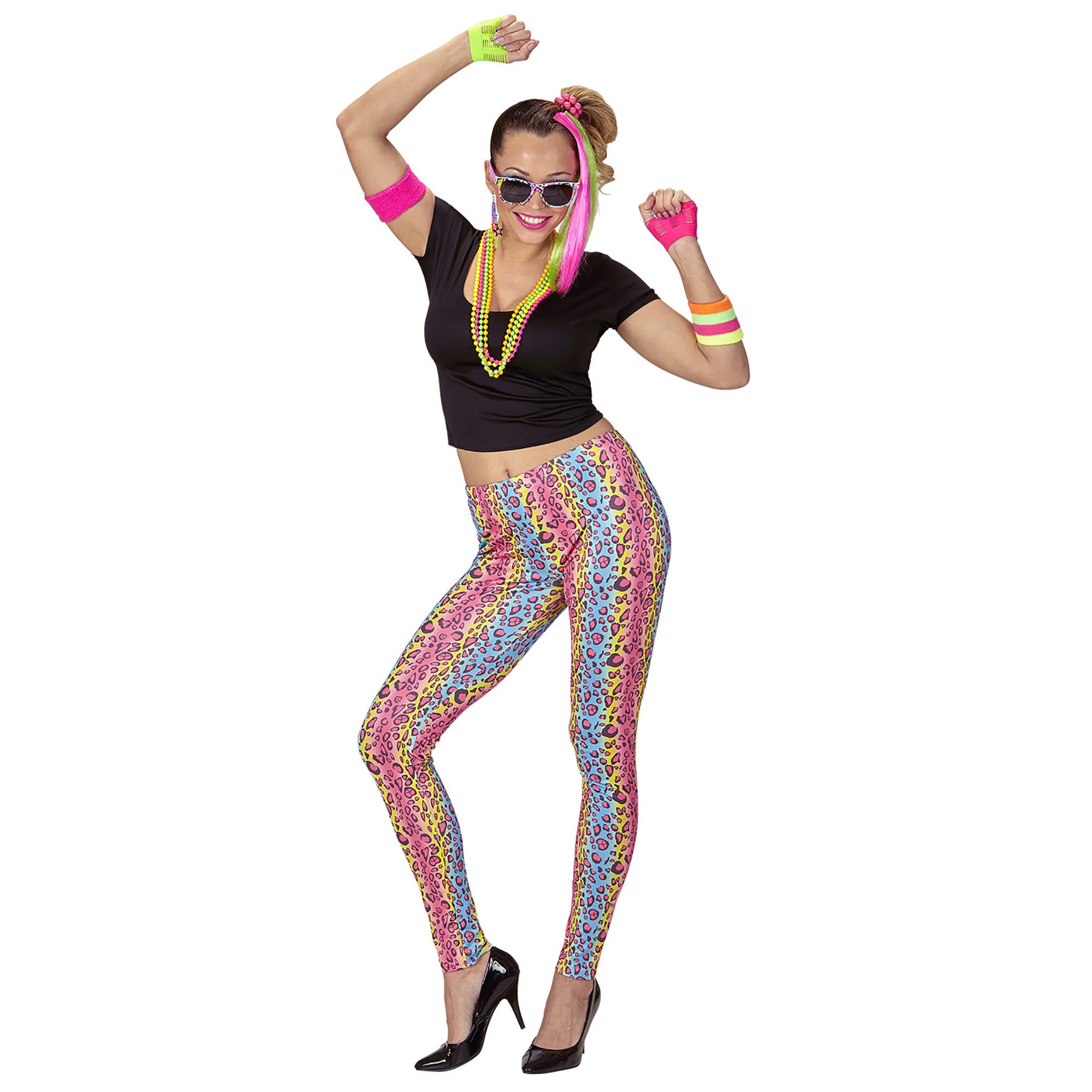 Widmann - Kostüm 80's Girl, T-Shirt, Leggings, Kette, Karneval, Mottoparty