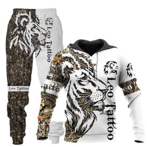 RIAAJ Löwe Tiger Streatwear Trainingsanzüge,Herren 3D Wolf Jogginganzug Kapuzenpullover 2 Set Trainingsanzug Sportanzug (wolf1,3XL)