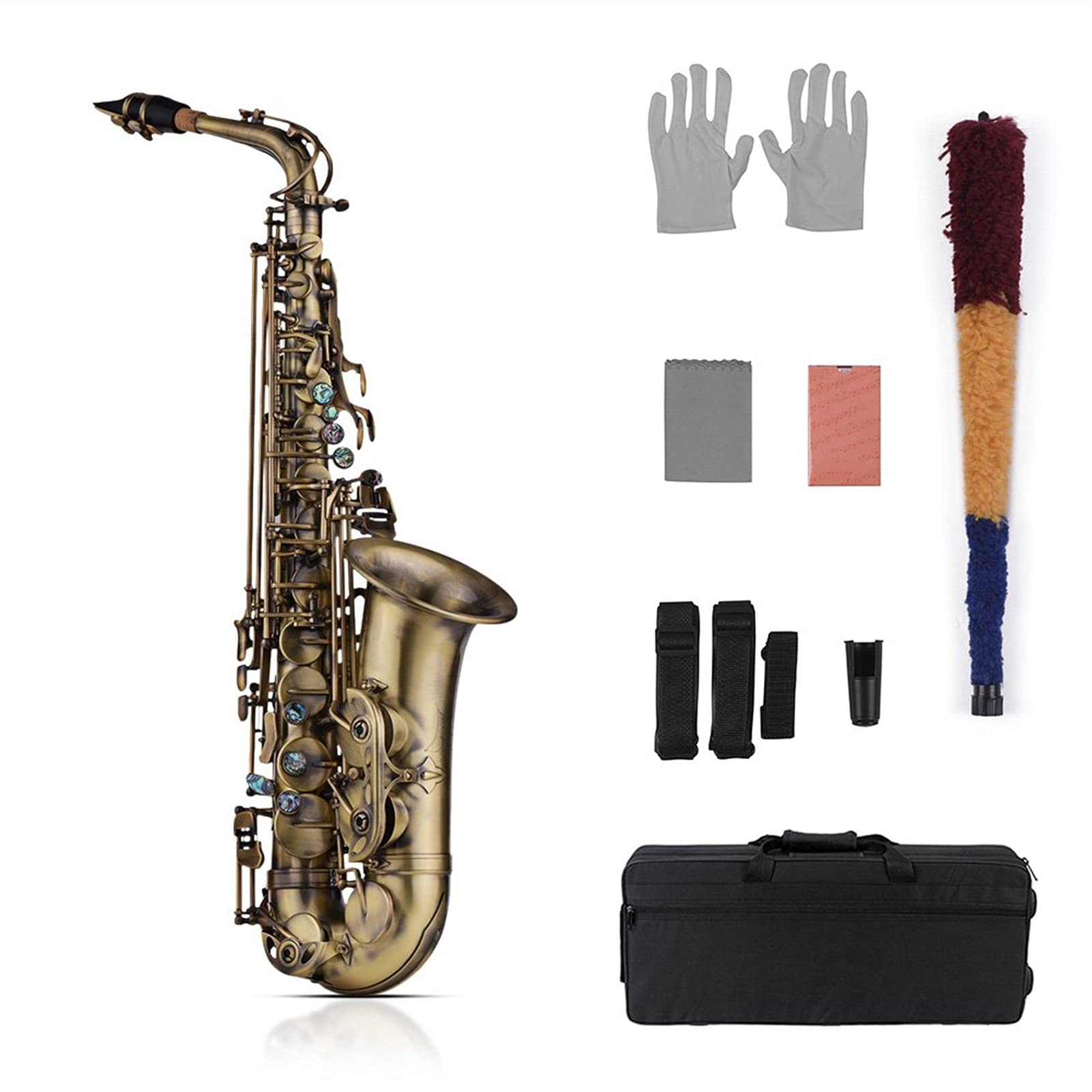 Antikes Finish Eb E- flach Altsaxophon Saxophon Shell Key Carve Modell Wind Instrument Mit Gepolsterter Tragen