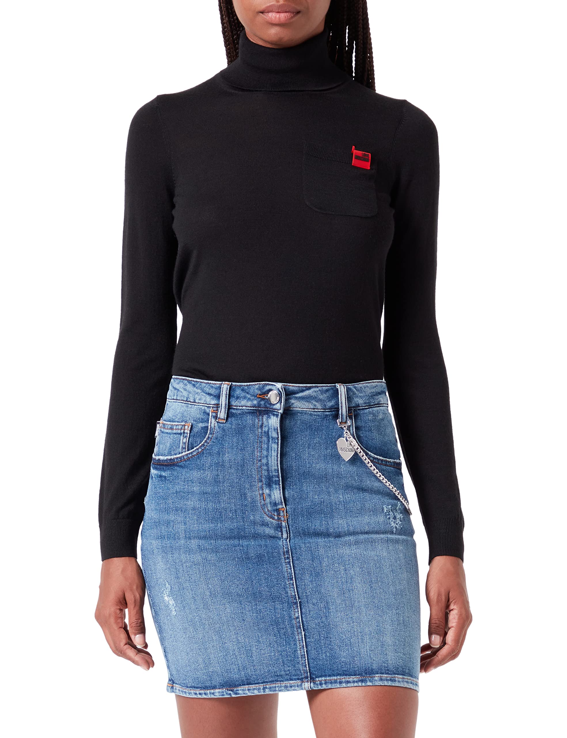 Love Moschino Damen Turtleneck With Patch Pocket top, Schwarz, 40 EU