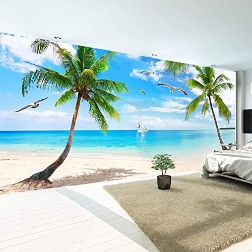 Seelandschaft Seemöwe Kokosnuss Palm Beach 3D Tapeten Wanddekoration Fototapete Sofas Wohnzimmer Wandbild Schlafzimmer-400cm×280cm