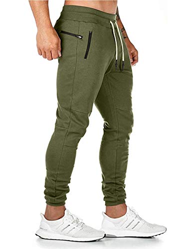 SOMTHRON Herren Elastische Taille Gürtel Baumwolle Jogging Sweat Hosen Plus Size Mode Lange Sports Cargo Hosen Shorts mit Taschen Joggers Activewear Hosen M-4XL（Grün-New,2XL）