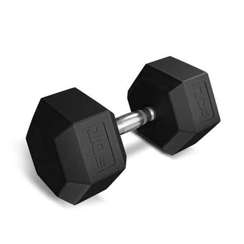 TREX SPORT Hexagon Hanteln | gummierte Kurzhanteln 2,5kg-20kg mit verchromten Griff | Hanteln Dumbbells (1x10kg)