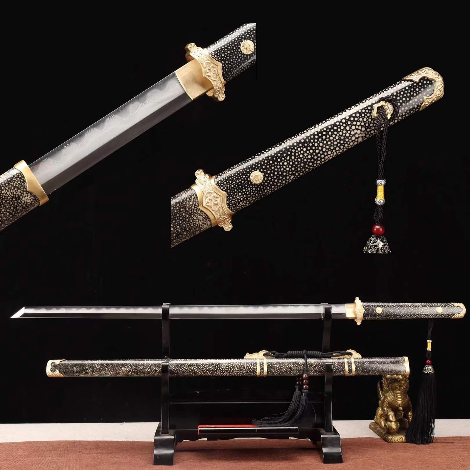 Tang-Schwert mit Ebenholzscheide,handgefertigtes echtes Schwert aus Musterstahl,103 cm langes chinesisches Schwert,gerades Schwert,für Kampfkunstübungen,Kendo-Training,Geschenke,Sammeln,Ausstellen