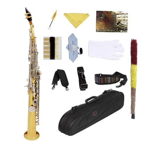 Bb-Sopransaxophon, Goldenes Silber, Doppelte Farbe, Messing, Gerades Rohr, Saxophon, Holzblasinstrument Mit Lederbox