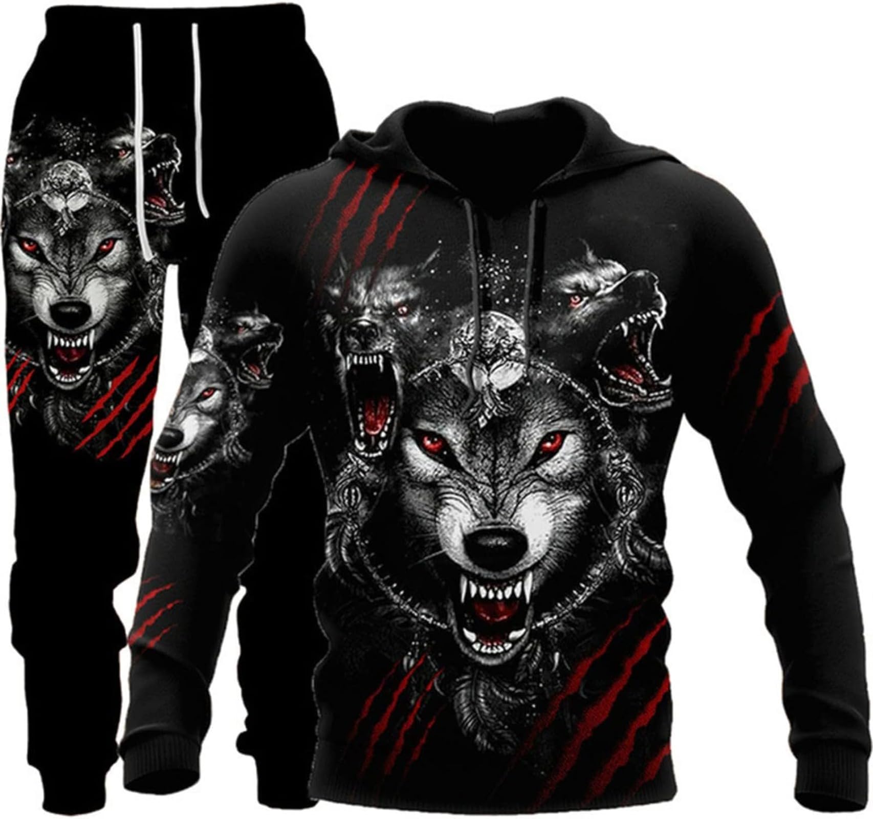 RIAAJ 3D Printed Herren Wolf Druck Trainingsanzug Männer Jogginganzug Hoodie Tops Hosen Sets Sport Anzug (A2,4XL)