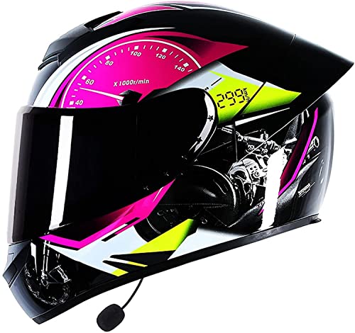 Bluetooth Motorradhelm Integralhelm Klapphelme,Erwachsene Integralhelm Motorrad Mit Anti-Fog Visier,Motocrosshelme Mit Eingebautes Mikrofon,DOT/ECE Zertifiziert (Color : O, Größe : 2XL=63-64cm)