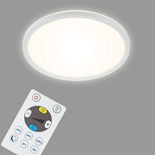 Briloner Leuchten - LED Panel, Deckenleuchte dimmbar, Deckenlampe mit Backlight, inkl. Fernbedienung, 18 Watt, 2400 Lumen, Weiß, 293x28mm (DxH)