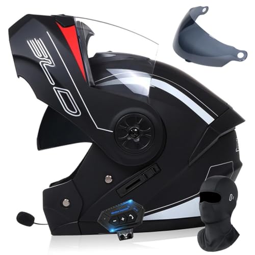 Klapphelm Mit Bluetooth Motorradhelm Mit Gesichtsschutz und Schwarze GläserECE Zertifiziert Modularer Helm Abnehmbares Futter mit Eingebautem Mikrofon für Automatische Reaktion