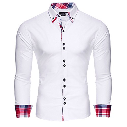 Reslad Herren Hemd Slim Fit Bügelleicht Ideal für Anzug, Business, Hochzeit | Freizeithemd Langarm Männer-Hemden RS-7015 Weiß 2XL