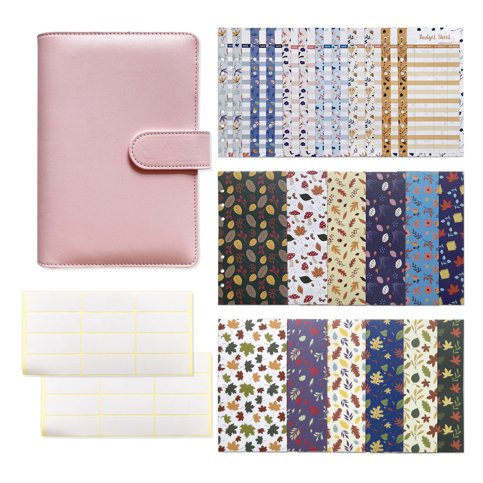 Lose-Blatt-Binder-Notizbuch, 6-Ring-Budget-Binder-Set mit Budgetblättern, Etikettenaufklebern für Damen und Herren, kommerzielle Budgeting