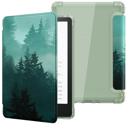 MoKo Hülle für 6.8" All-New Kindle Paperwhite (11. Generation 2021 Modell), Ultraklar Weich Flexibel Transparent TPU Rückseite Leicht Schutzhülle mit Auto Schlaf/Aufwach, Grüner Wald