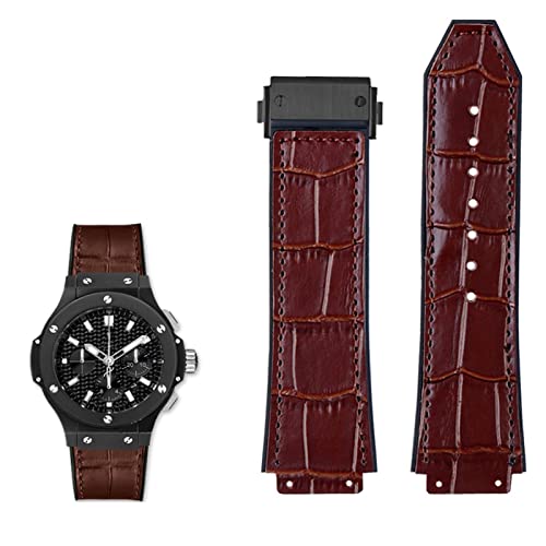 NEYENS Uhrenarmband aus echtem Leder für Hublot Big Bang Serie, Rindsleder, Herren-Armband mit Werkzeug, Zubehör, Schwarz/Braun, 26 x 19 mm, 26mm-19mm, Achat